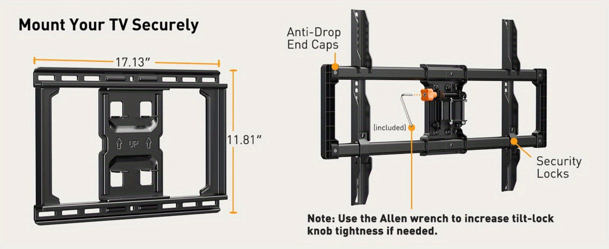F11 Dual-Arm Full-Motion TV Wall Mount with Wide Wall Plate, Tilt, Swivel and Extension Controls