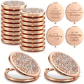 16-Piece Rose-Gold Rhinestone Compact Mirror Set with Engraved Messages and 2X Magnifying View