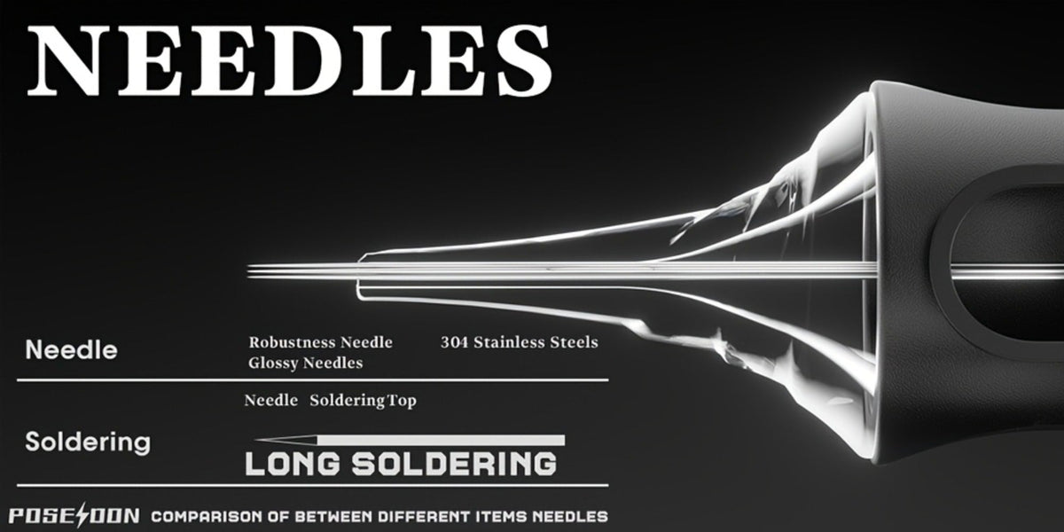 Tattoo Cartridge Needles with POSEIDON V5 Label, 50-Piece Mixed or Round Liner Pack Options