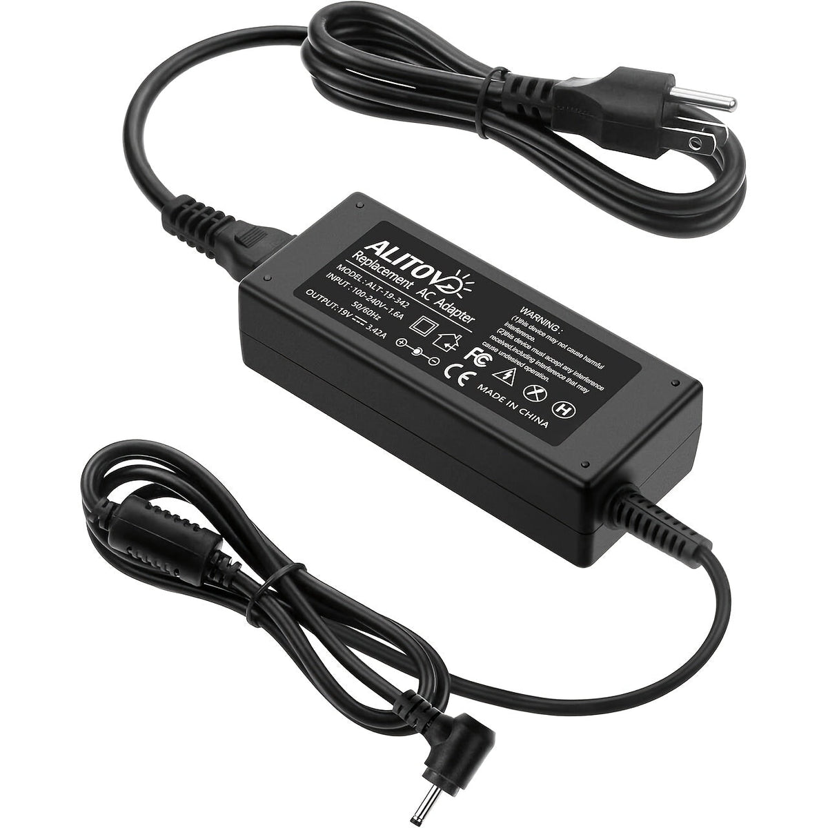 Fixed 19V 3.42A 65W Power Adapter with No-Tip or Nine-Tip Connector Configuration and US Cord