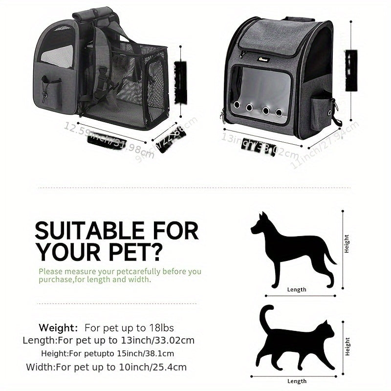 Expandable Pet Carrier Backpack with Mesh Panels, Foldable Frame and Dark Gray or Light Gray Options
