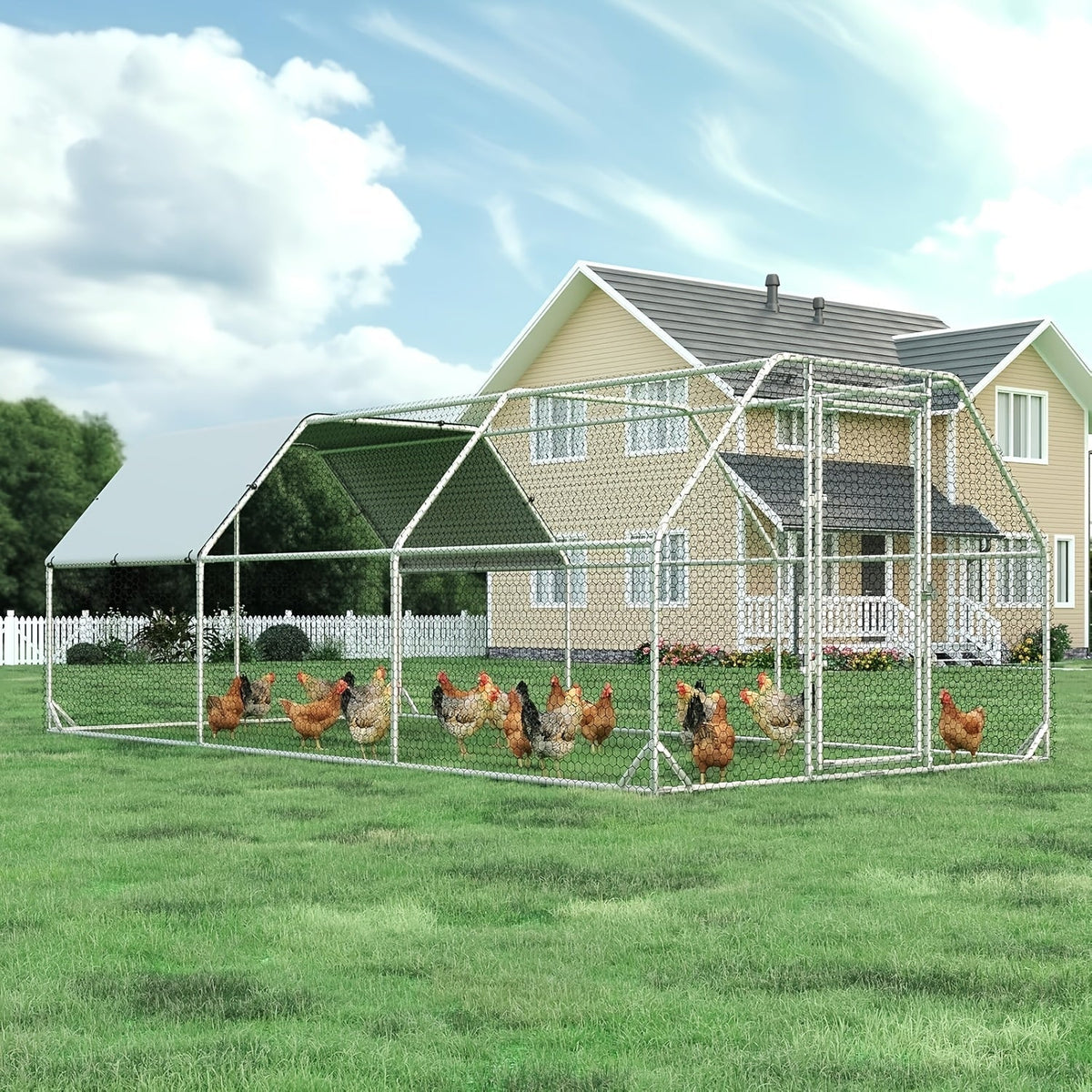 Metal Chicken Run Walk-in Poultry Enclosure with UV Protection - Dome Flat & Spire Roof Styles