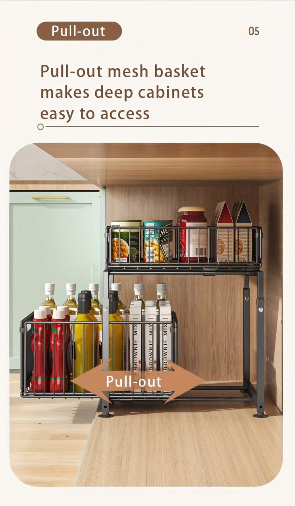Under Sink Organizer 2-Tier Slide Out Pull Out Drawer Metal Basket Height Adjustable – Under Sink Cabinet Organizer for Kitchen Bathroom