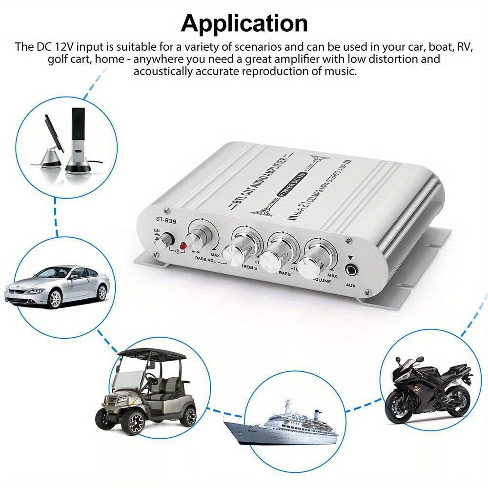 400 Watt 2.1 Channel Car Audio Stereo Amplifier, 12V Class A/B HIFI Power Amp with RCA & AUX Input, Subwoofer Output, Cast Iron Build