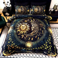 3-Piece Duvet Cover Set with Gold-Tone Sun, Moon, Star and Orbit Print in Twin to King Sizes