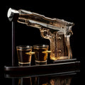 Whiskey Gun Decanter Set 10oz with 2 Bullet Shot Glasses & Wooden Stand, Handgun Shaped Liquor Decanter for Home Bar