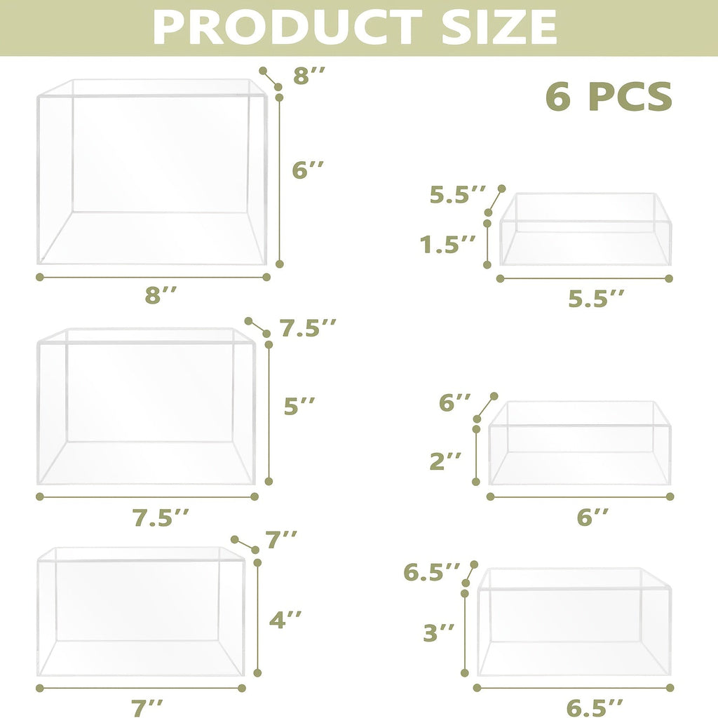Display Stands 6pcs Five-Sided Square Buffet Risers – White Transparent Dessert Cake Display Storage Rack for Party Wedding Catering Retail