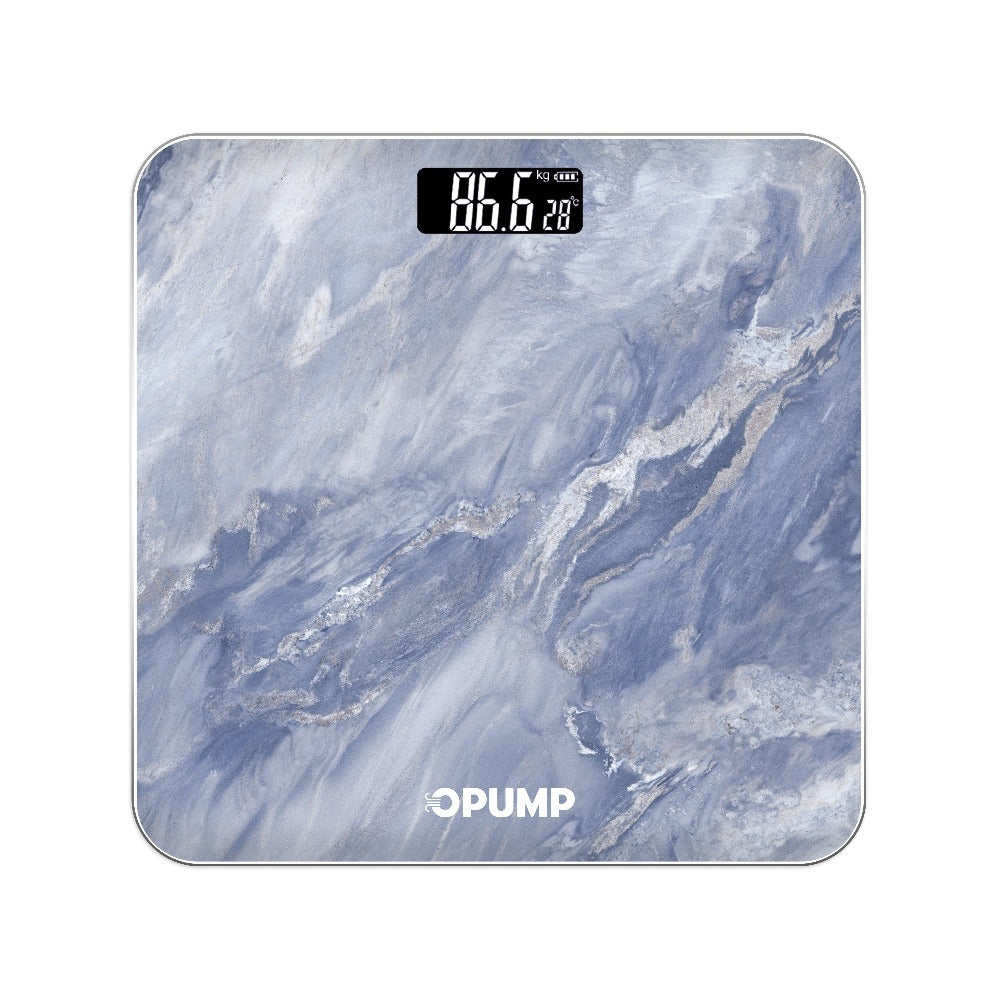 Patterned Digital Bathroom Scale with Top LED Display in Six Marble, Bronze, Black and Blue Styles
