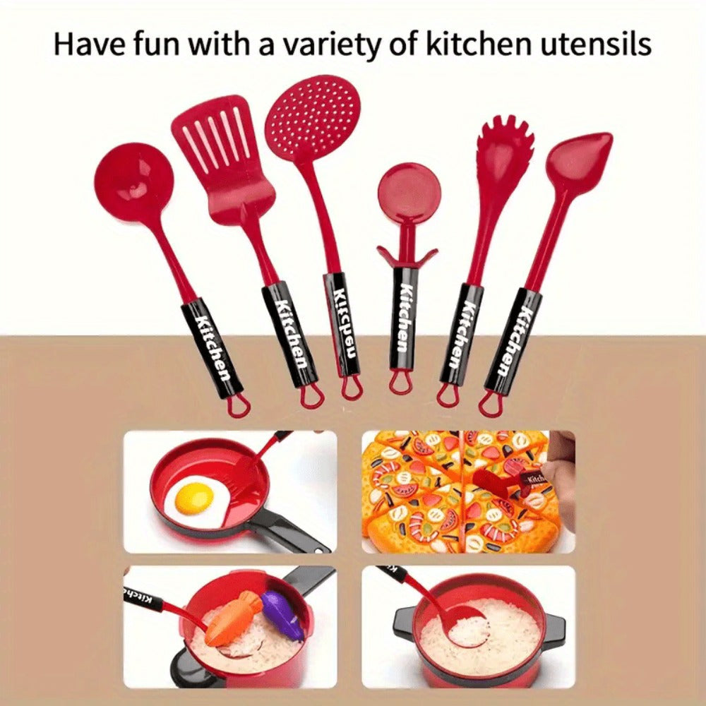 Kids Pretend Play Kitchen Set 51 Pcs, Cookware Tableware & Play Food Toddler Kitchen Toy for Boys & Girls Ages 3+