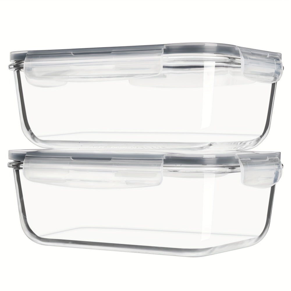 Food Storage Containers Two-Pack 63 oz Glass Set with Snap-Lock Lids in Gray or Green for Oven and Microwave Use