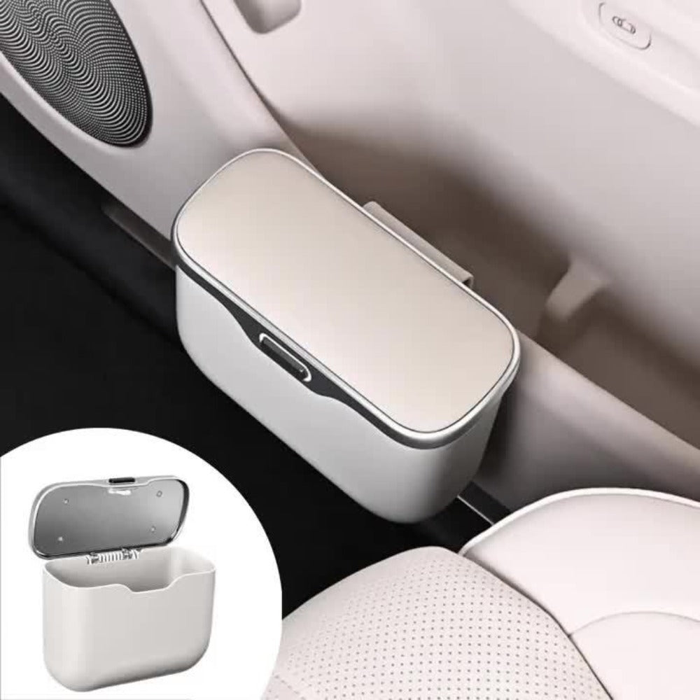 Car Trash Can Leather & ABS – Leak-Proof Auto Garbage Bin with Lid | Dry & Wet Waste | Universal Fit 99% Cars | Includes Garbage Bags |