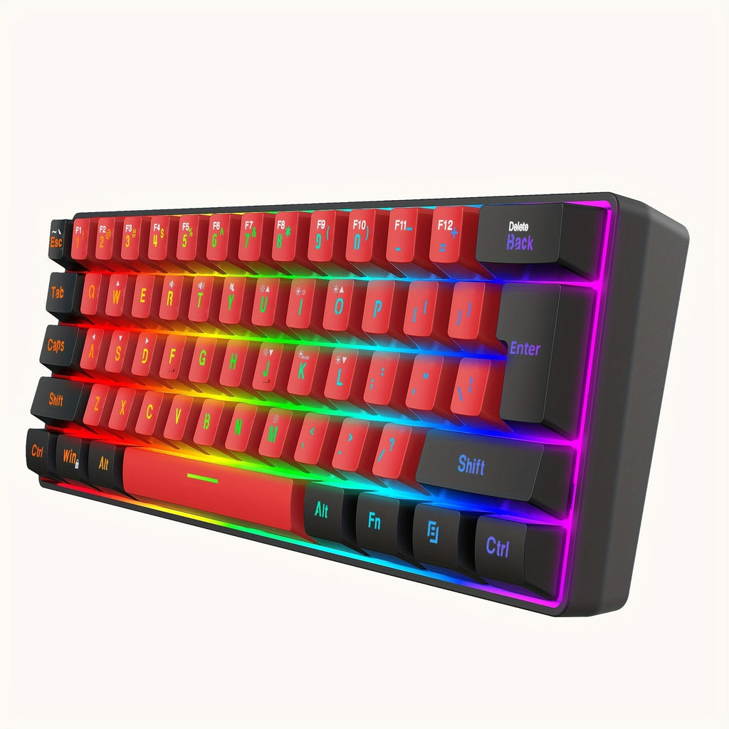 60% Mini Wired Gaming Keyboard SNPURDIRI RGB Backlit Ultra-Compact Film Keys – Space-Saving Tenkeyless Design for PC Gamers