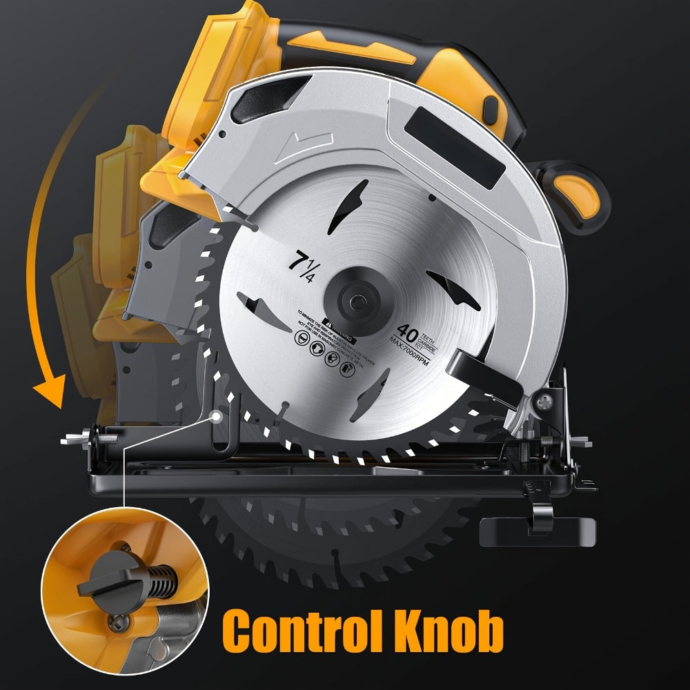 Brushless Cordless Circular Saw for Dewalt 20V MAX Battery – 7-1/4 Inch 0-50° Bevel Cut Electric Saw with Saw Blades Included