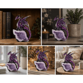 Dragon Figurine Purple Dragon Guarding Crystal Cave Statue 5.5 Inch Polyresin Sculpture Collectible Home Decor for Bookshelf Office Living