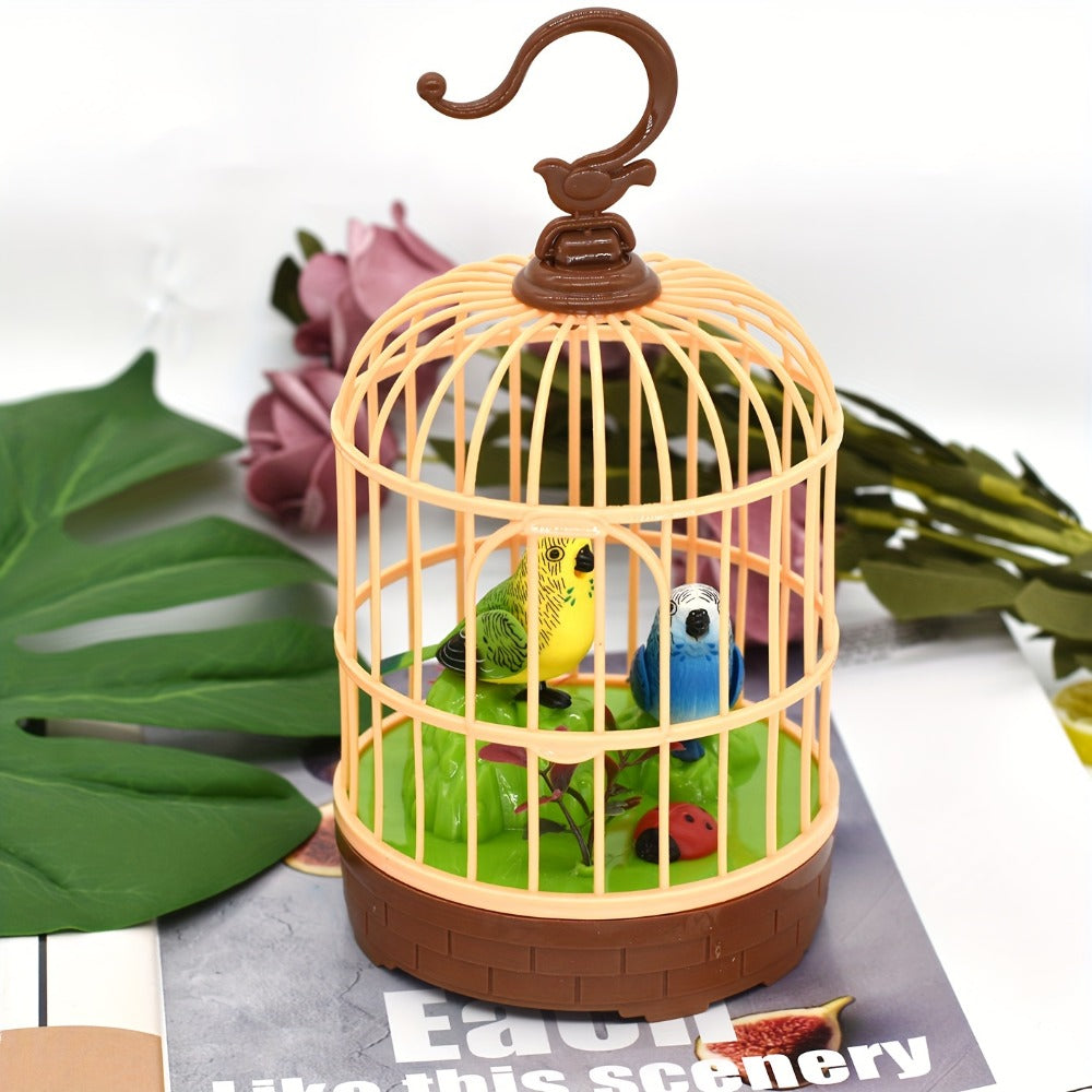 Mini Voice-Activated Birdcage Toy, Chirping & Wing-Fluttering Parrot, Interactive Sound-Responsive Animal Toy