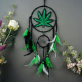 Bohemian Dream Catcher with Feathers & Leaf Embroidery, Boho Wall Hanging Decor for Bedroom, Bedside