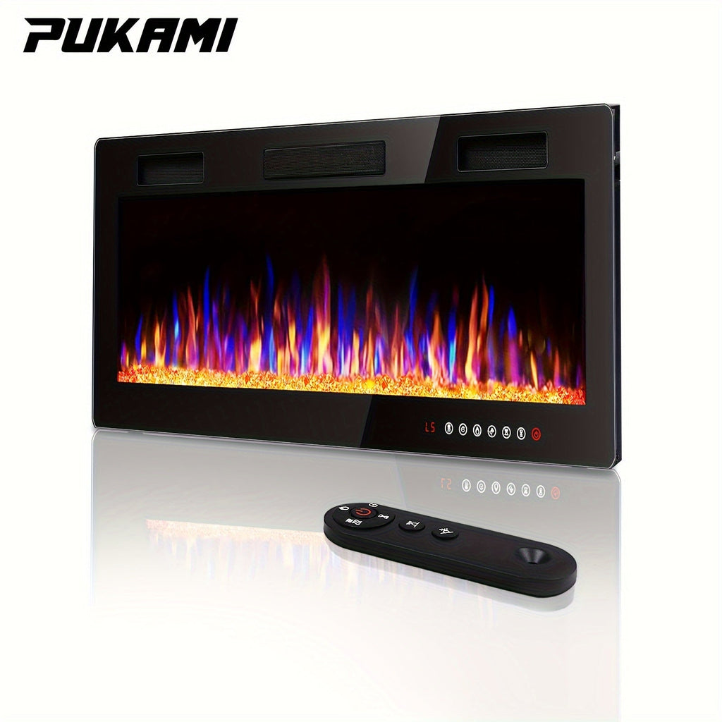 Wall Mounted Electric Fireplace Recessed In-Wall Linear Heater Multicolor Flame 750W/1500W Touch Screen for Garden, Patio and Yard Use