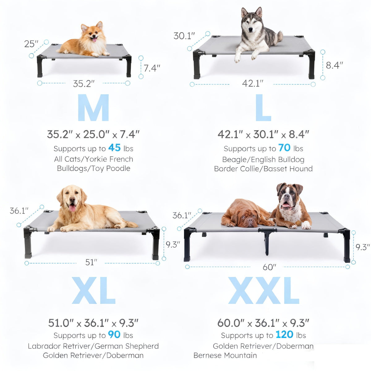 Elevated Dog Bed with Cooling Mesh & Metal Frame – Raised Dog Cot Bed with Washable Breathable Mesh, No-Slip Feet