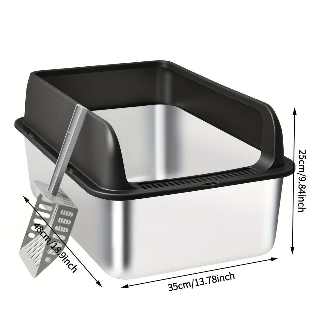 Stainless Steel Cat Litter Box with Removable High-Wall Surround, Front Step and 20cm or 25cm Height Options
