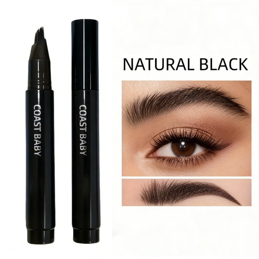 Four-Pack Multi-Fork Tip Eyebrow Pens in Four Color Labels with Capped Bodies and Approx. 11.3 cm Length