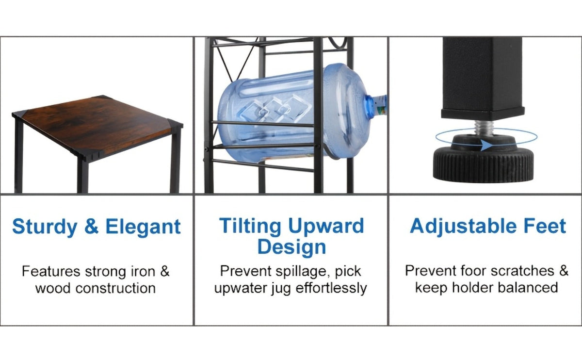Water Jug Storage Organizer 3-Tier Black Rack for 5-Gallon Bottles in Kitchen, Office or Living Room
