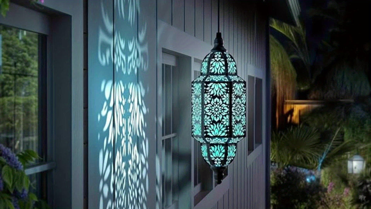 Solar Lanterns Outdoor 2 Pack Moroccan Cut-Out Design Garden Pathway Patio Lantern Lights Gold Purple White Copper