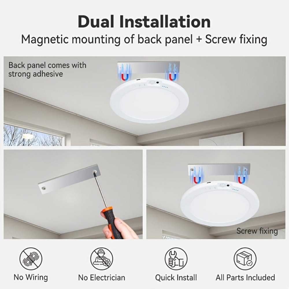 Wireless LED Ceiling Light with Motion Sensor 2 Pack – 5500mAh Rechargeable, Remote Control, 3 Brightness Modes