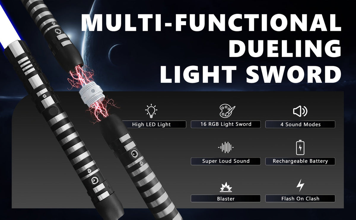 Light Up Dueling Saber 78" with 16 Color Lights & 3 Movie Sounds, 2-in-1 Dark Phantom Sword Single or Double Player