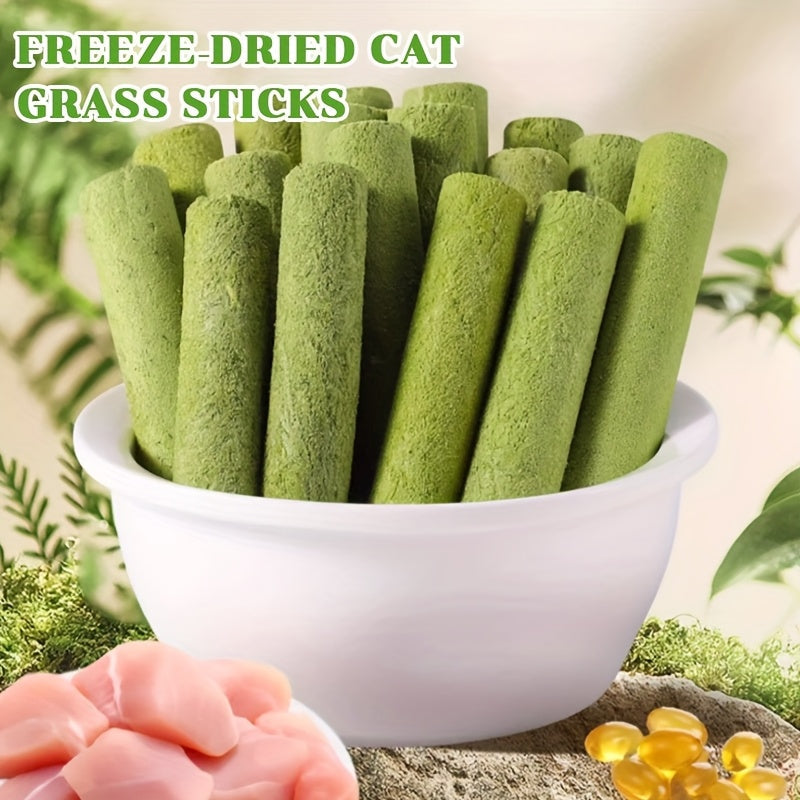 Green Cat-Grass Treat Sticks in 15-Piece or 3 x 5-Piece Checkout Packs for Adult Cats Pictured