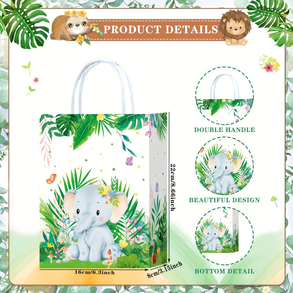 Party Favor Bags Safari Animals Jungle Theme Woodland Print Paper Goodie Bags with Handles for Kids Birthday Party Candy Gift Bags 8 Styles