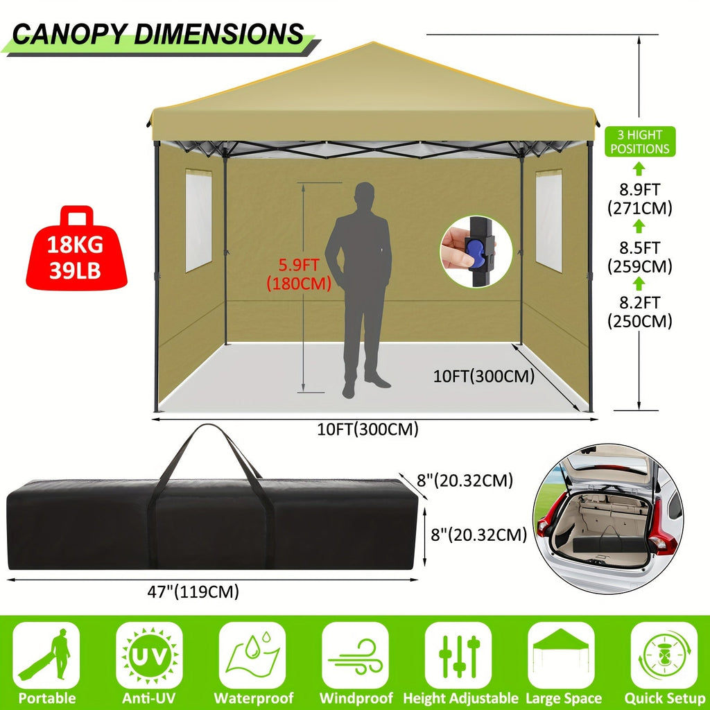 10x10ft Pop-Up Canopy Tent with Four Removable Sidewalls, Mesh Windows and Five Color Options