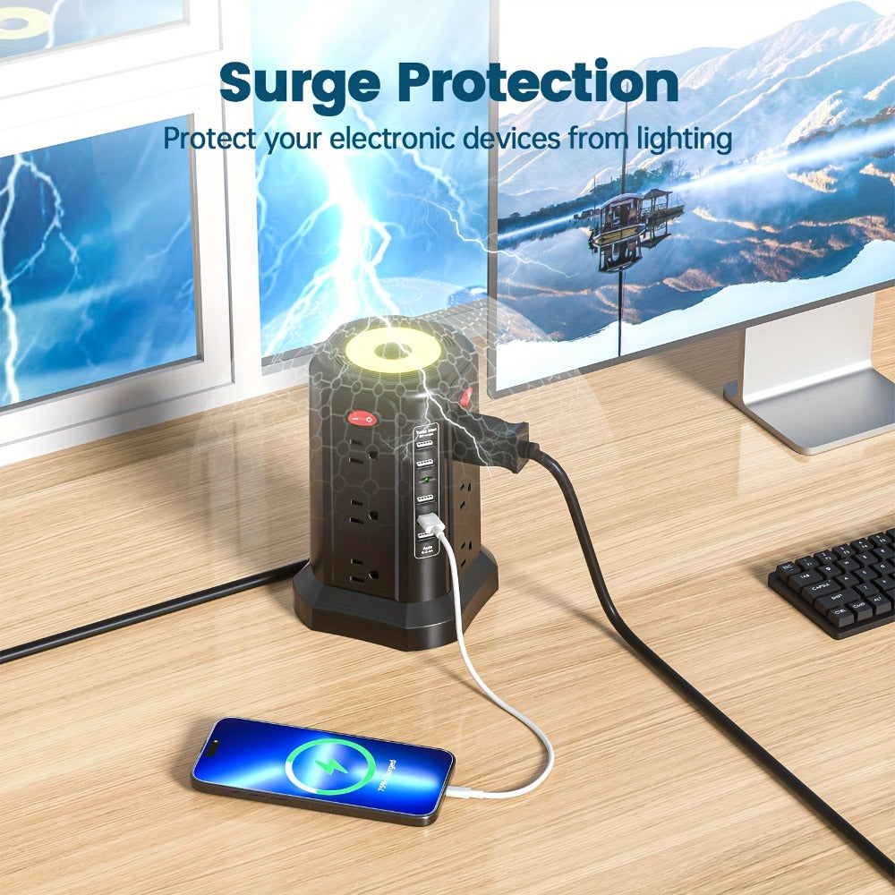 Surge Protector Power Strip Tower with 12 AC Outlets 5 USB Ports 8.8FT Extension Cord Night Light for an Everyday Personal Care Routine
