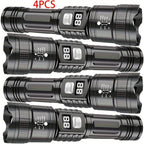 Flashlight Rechargeable 4-Piece Zoom Set with Digital Displays, USB Charging and IP65 Rating