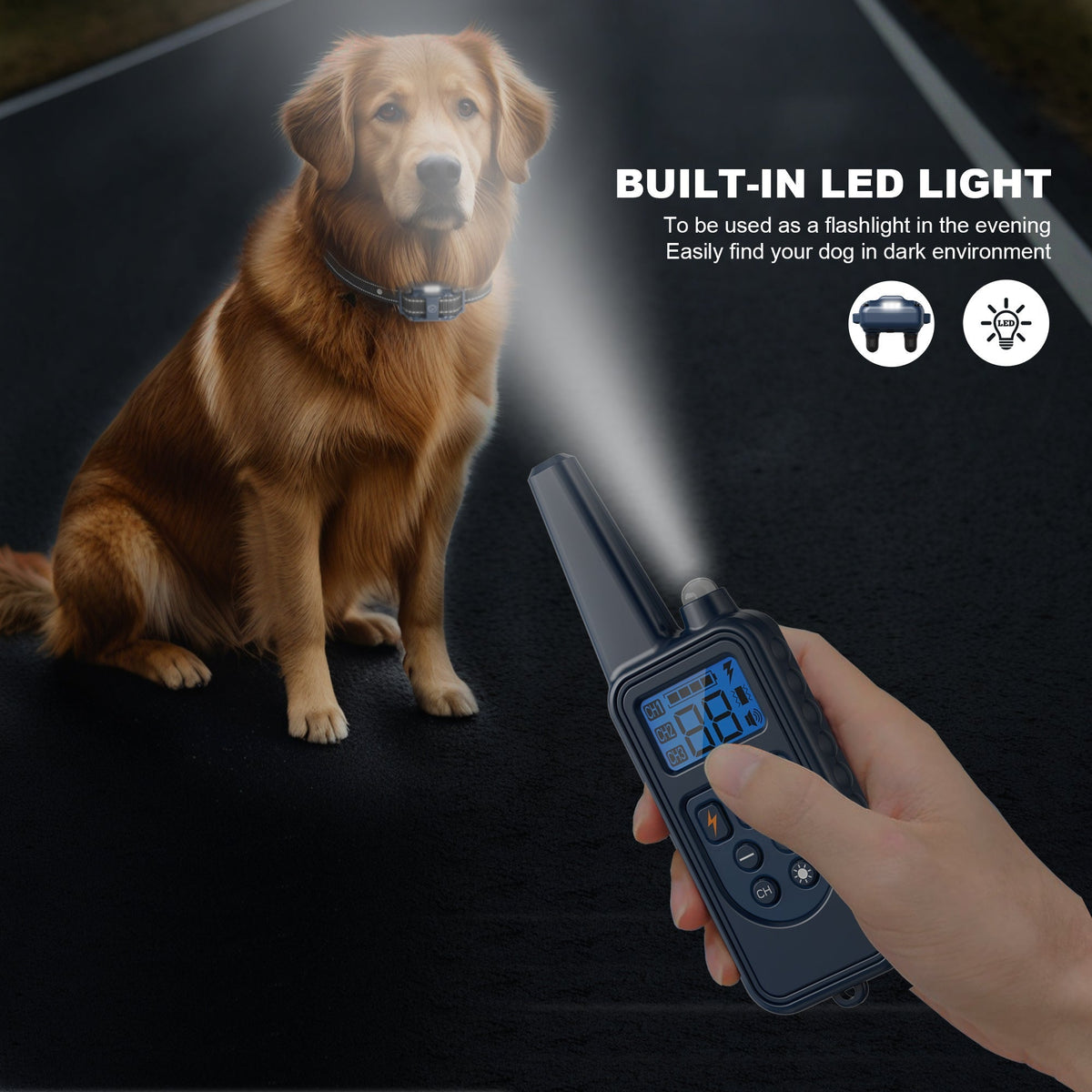 Dog Training Collar Remote Set with LED, Beep, Vibration and Static Modes for One, Two or Three Receivers