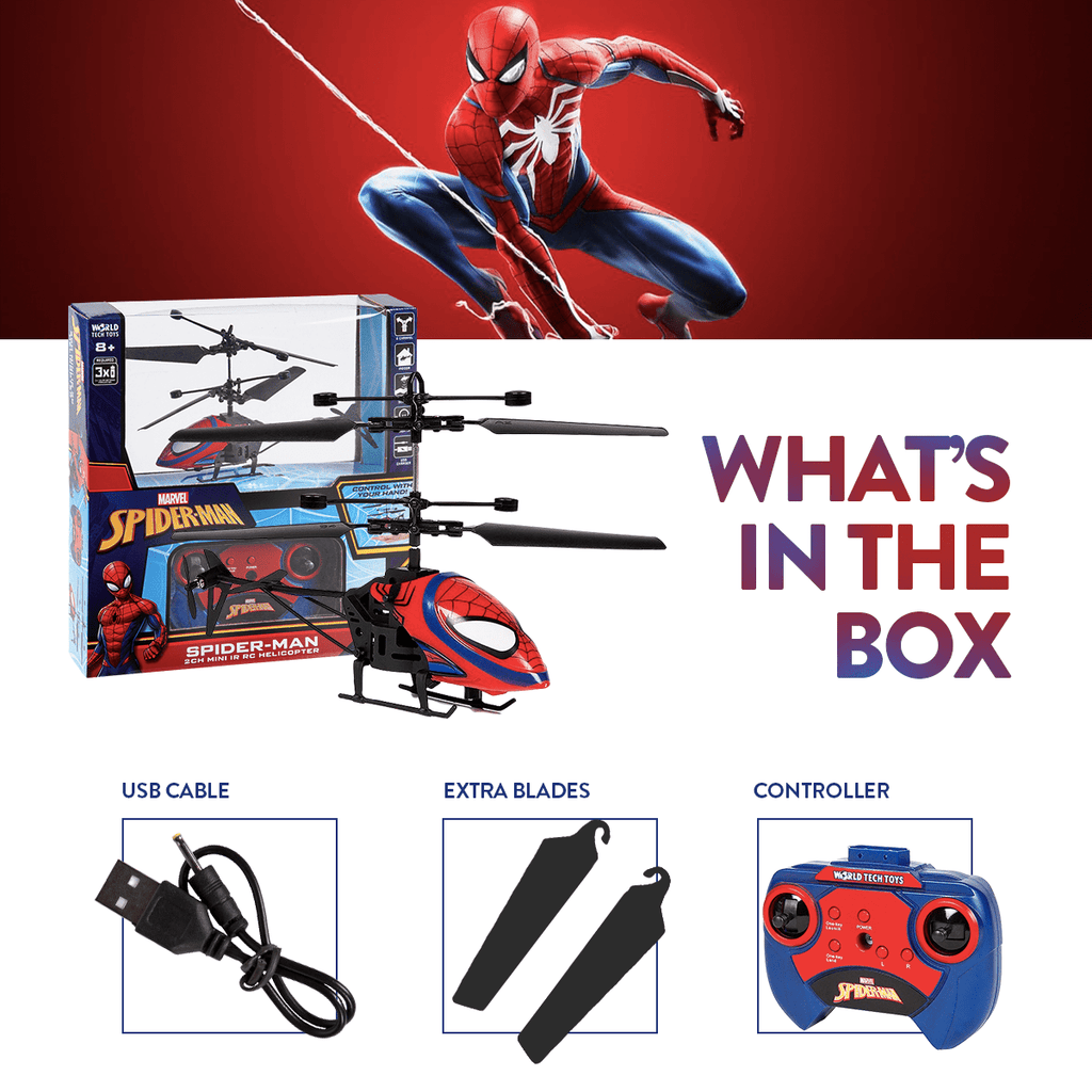 Marvel Spider-Man 2CH IR Remote Control Helicopter, Indoor Flying Toy for Kids Boys Superhero Fan