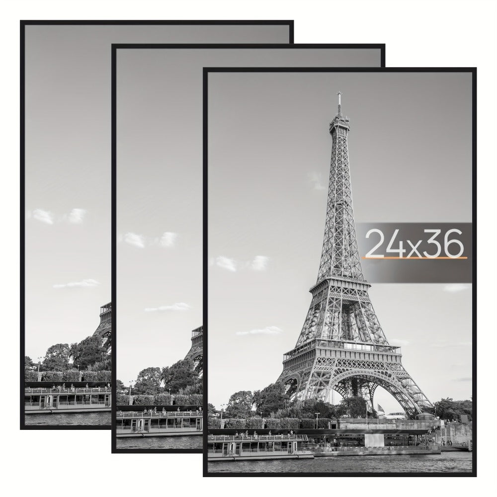 Poster Frame 24x36 Black 3 Pack, Slide-In Picture Frames for Horizontal or Vertical Wall Mounting, Scratch-Proof Lightweight Gallery Wall