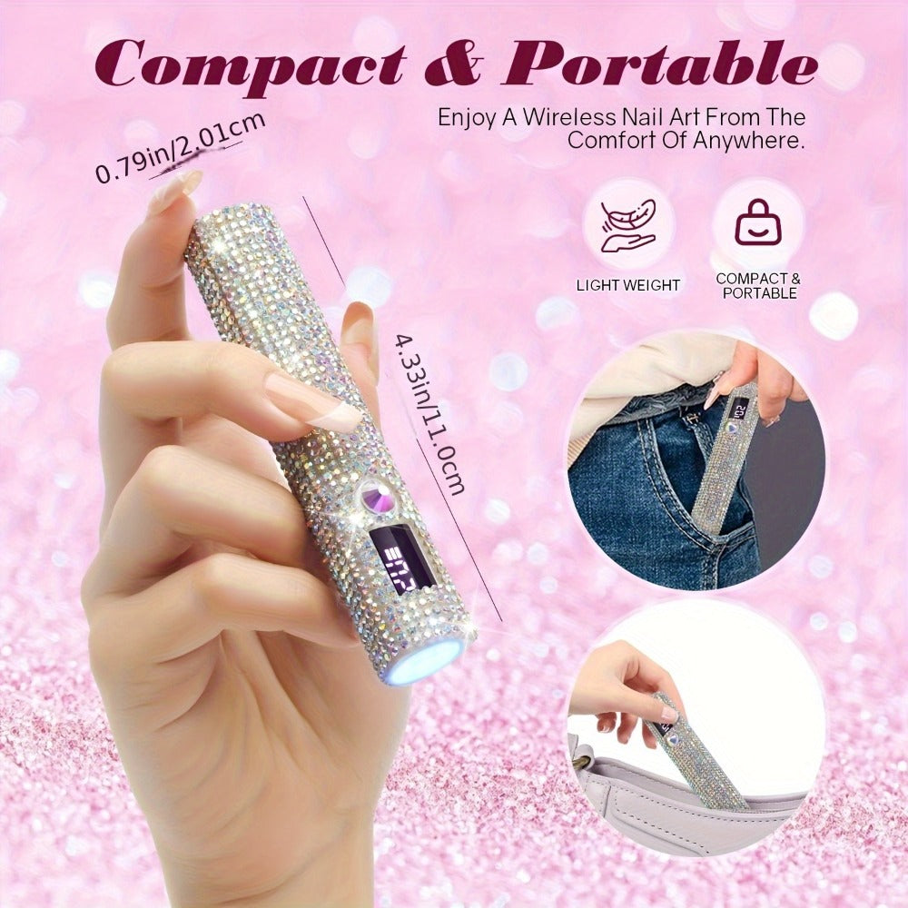 Rechargeable Single Finger LED Nail Lamp UV Gel Curing Light 365nm 405nm Dual Wavelength Rhinestone