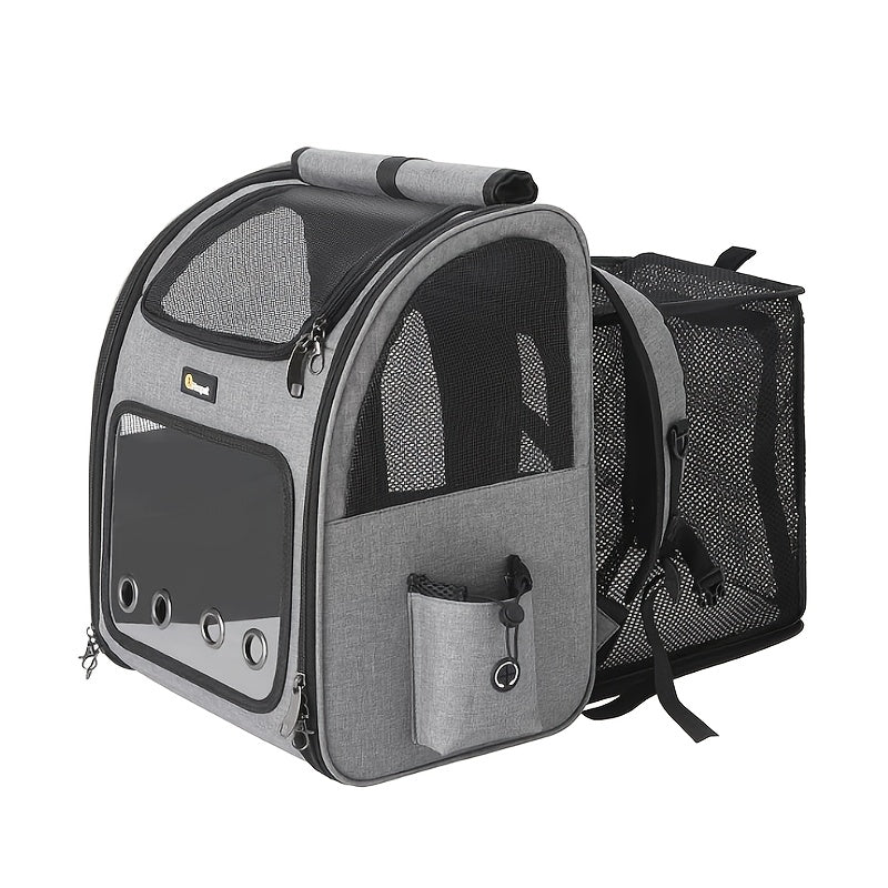 Expandable Pet Carrier Backpack with Mesh Panels, Foldable Frame and Dark Gray or Light Gray Options