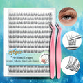 Pre-Glued Wispy False Eyelash Cluster Tray with 156 Clusters and Two Pink Applicator Tweezers