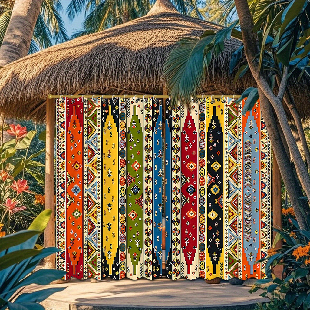 Boho Pattern Outdoor Curtain Pair in 180 cm Width with 180, 213 or 243 cm Length Options for Patio Use