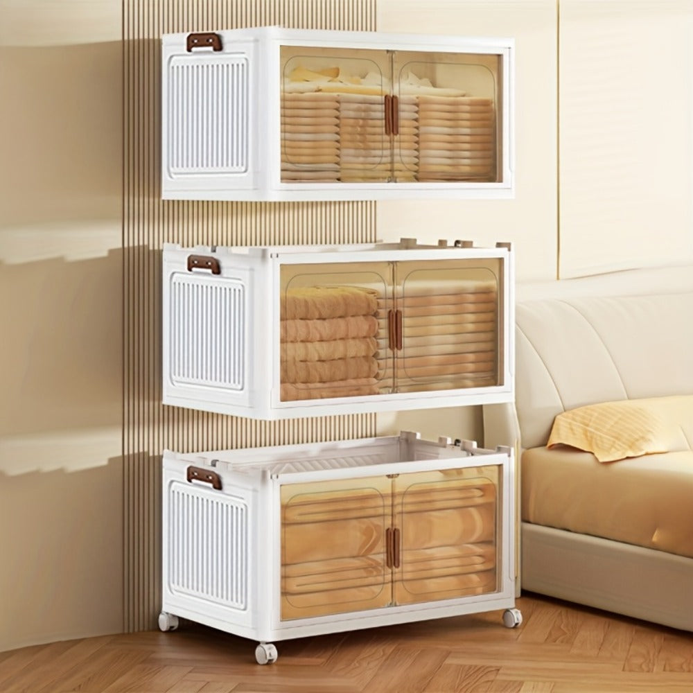 Folding Storage Cabinet 1-6 Tier Collapsible Stackable Organizer with Wheels and Lids – Extra Large Foldable Storage Locker for Closet