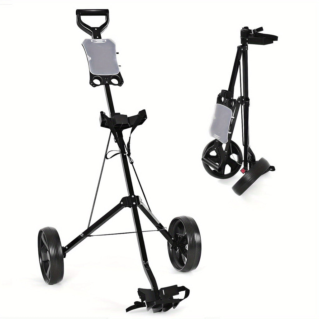 Foldable 2 Wheel Golf Push Cart Trolley with Scoreboard – Lightweight Steel Frame Pull Cart with Adjustable Handle, Score Counter