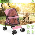 Four-Wheel Pet Stroller with Mesh Cabin, Folding Frame, Lower Basket and Ten Color or Print Options