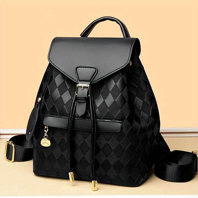 Backpack for Women with Plaid Pattern, Gold Buckle Hardware, Adjustable Strap & 2 Colors for Travel