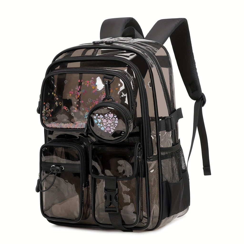Backpack in Clear PVC with Large Stadium Storage, Reinforced Straps and 3 Floral or Tie-Dye Styles