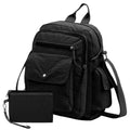 Backpack 2-Piece Quilted Nylon Set with Laptop Daypack, Mini Shoulder Purse and 5 Colors for Work and Travel