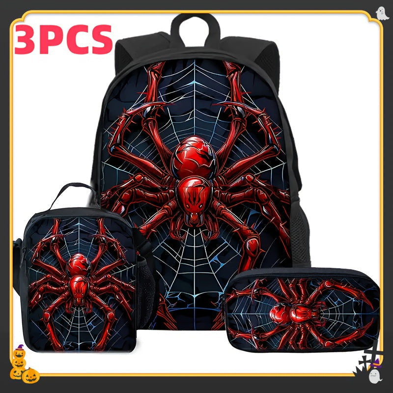 Backpack 2-Piece Spiderweb School Set with Drawstring Daypack, Pencil Case and Adjustable Straps