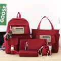 Five-Piece School Backpack Set with Tablet Compartment, Matching Tote and Pouches in Four Colors