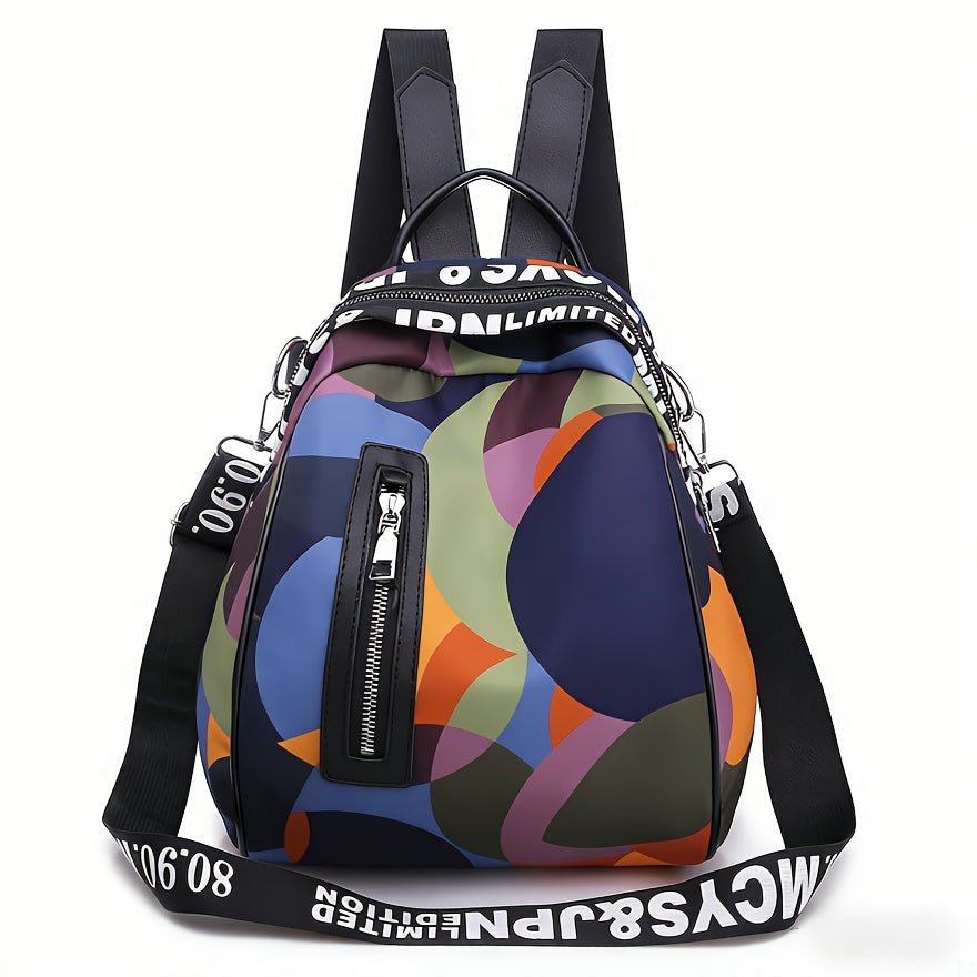 Backpack 4-in-1 Oxford Color-Block Bag with Handbag, Crossbody Carry & Bear Pendant for Daily Use