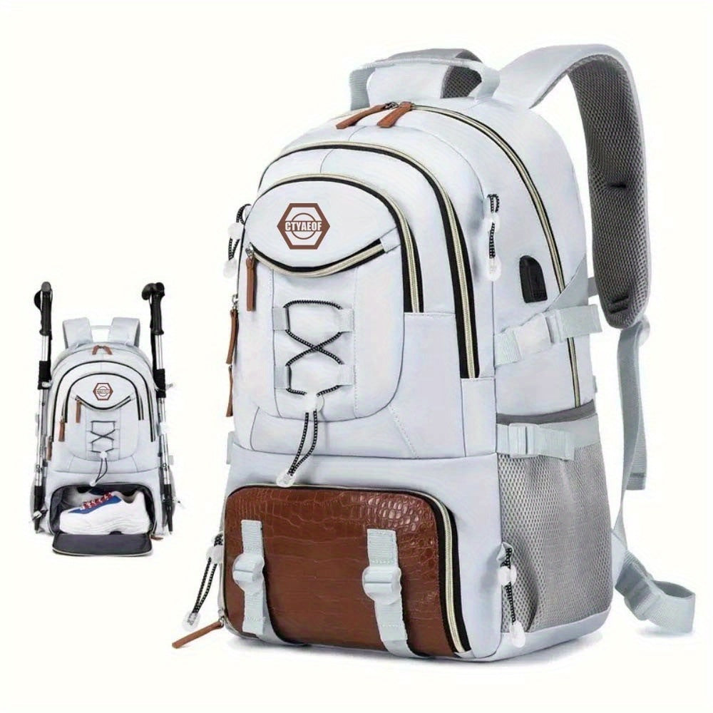 Large Travel Backpack with Separate Shoe Compartment, Lightweight Multi-Pocket Pack for Weekend Trips